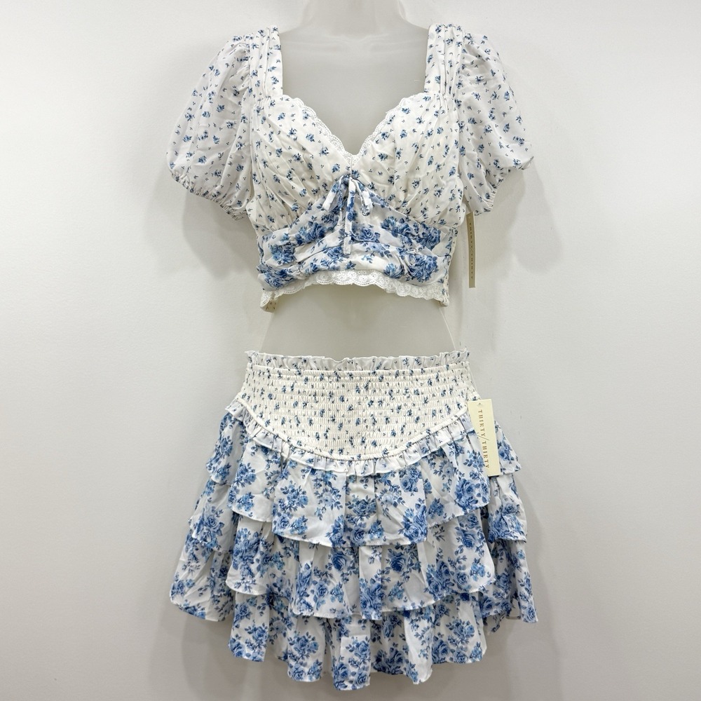 Thirty Thirty Top Skirt Set M NWT Coquette Milkmaid Babydoll Cottagecore Smock